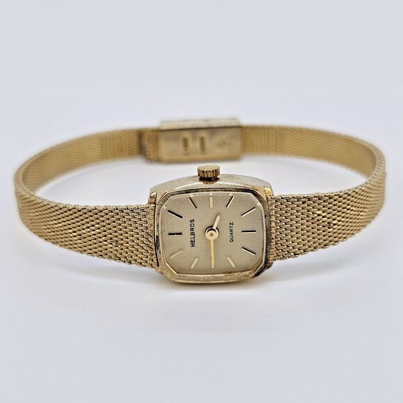 VTG Helbros Women's Watch 15MM Gold Dial Gold Milanese Band 5.5" New Battery - Picture 4 of 9